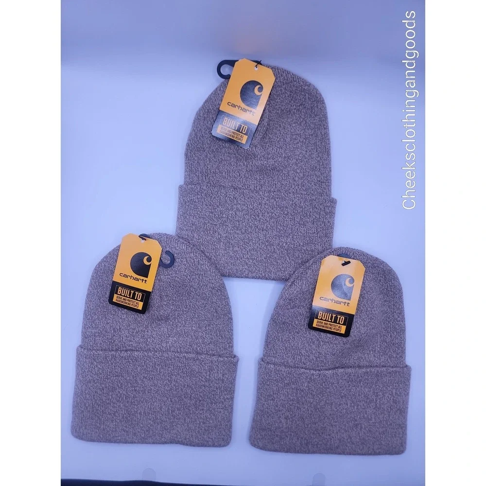 NWT Lot of 3 Carhartt A18 Acrylic Watch Hat Beanie Tan Taupe One Size